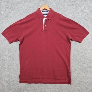 Tommy Hilfiger Mens Polo Shirt Size XL Burgundy‎ Short Sleeve Preppy Cotton Golf